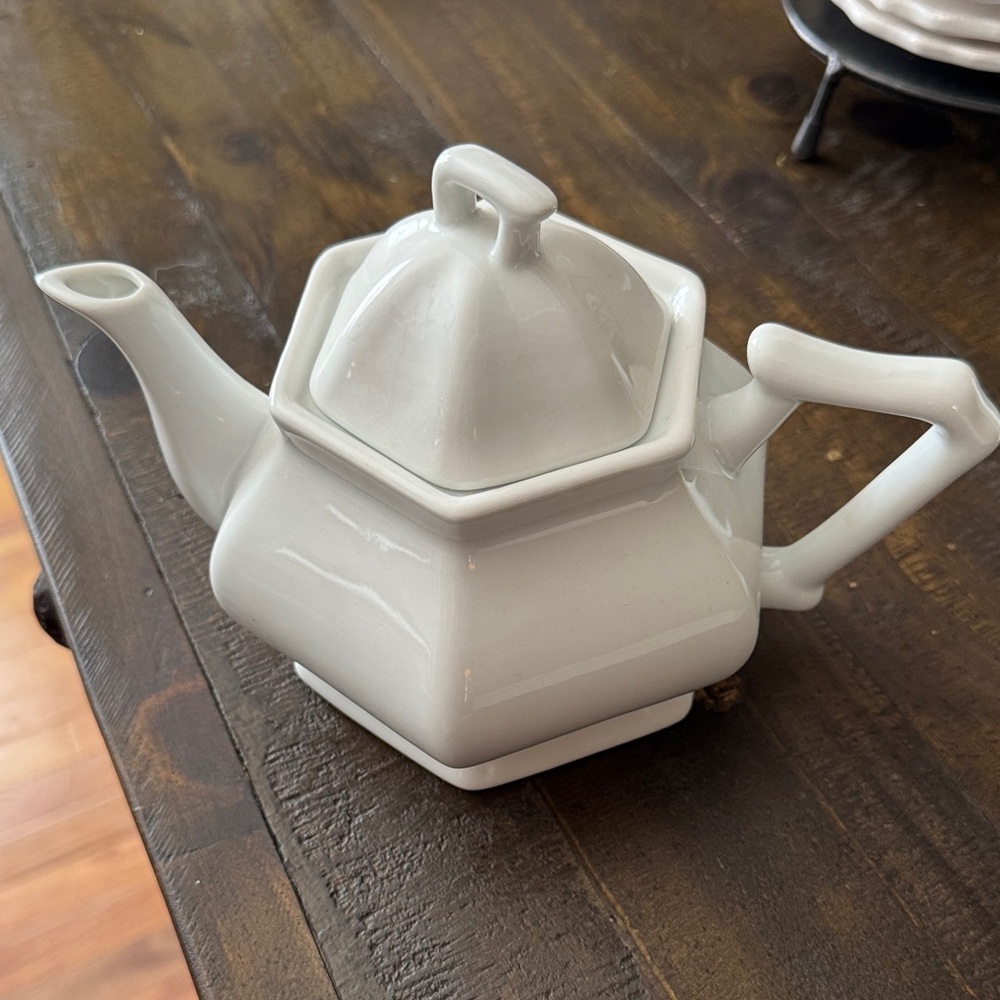 Hexagonal White Ceramic Teapot